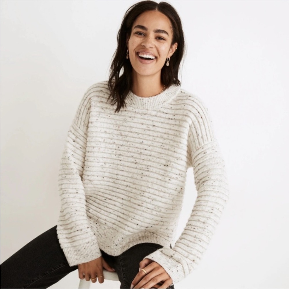 Madewell Cream‎ Speckled Ribbed Crewneck Sweater